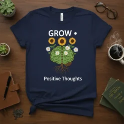 GROW Positive Thoughts bold graphic design printed on comfortable cotton t-shirt