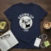 Grown Up Ish bold graphic design printed on comfortable cotton t-shirt