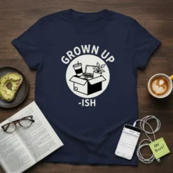 Grown Up Ish bold graphic design printed on comfortable cotton t-shirt