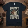 Grumpy Before My Freakin Coffee t-shirt with a grumpy bear holding a coffee mug, vintage style typography