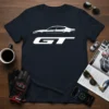 Navy t-shirt with white GT car silhouette and text design, ideal for car enthusiasts