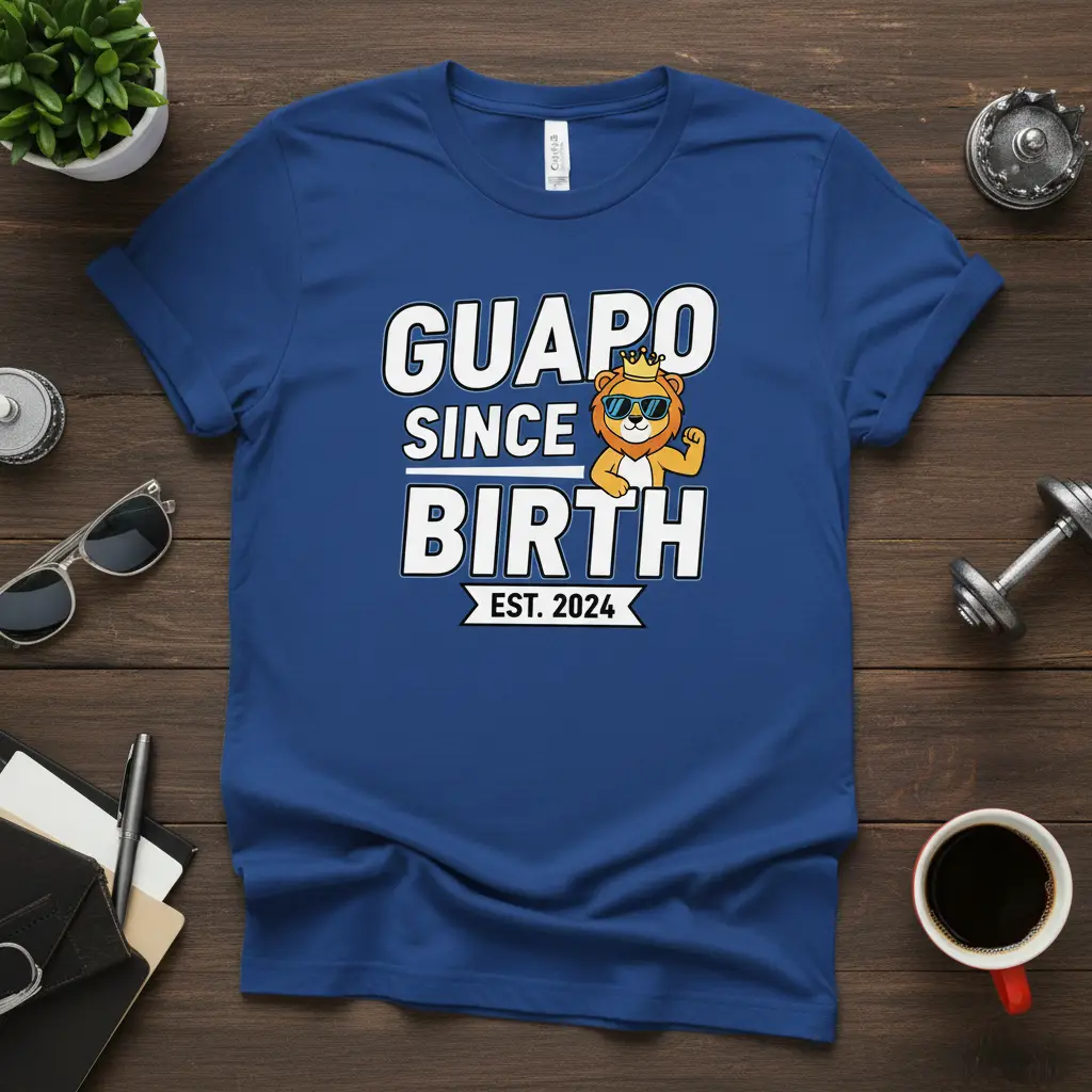 Guapo Since Birth Est. 2024 text design with a cool lion graphic for babies born in 2024