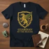 Guardian Of The Realms t-shirt featuring a golden griffin on a shield with green wings