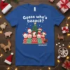 Guess Who's Baaaack SHENANIGOATS Christmas T-Shirt featuring farm animals in Santa hats and sweaters with a Christmas tree