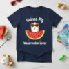 Guinea Pig Watermelon Lover T-Shirt featuring a cute guinea pig wearing sunglasses on a watermelon slice