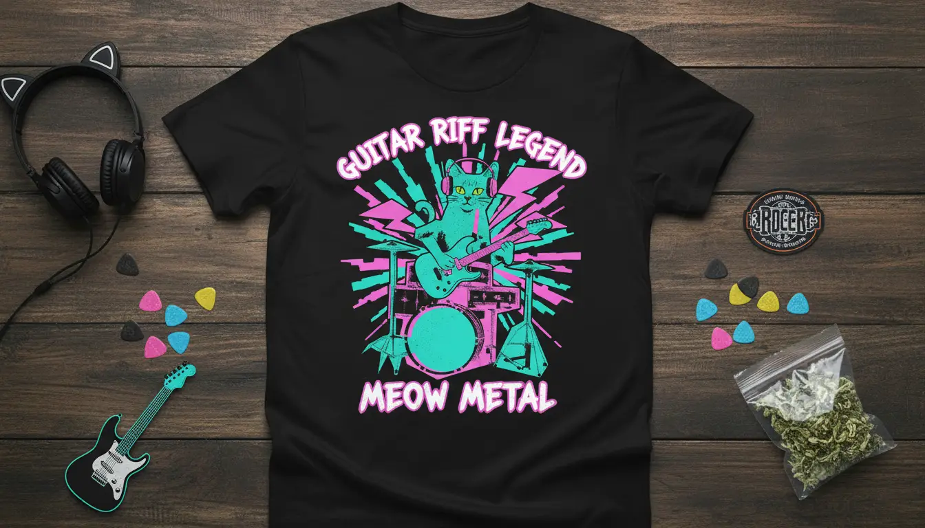 Guitar Riff Legend Meow Metal Cat T-Shirt Rock Music Gift