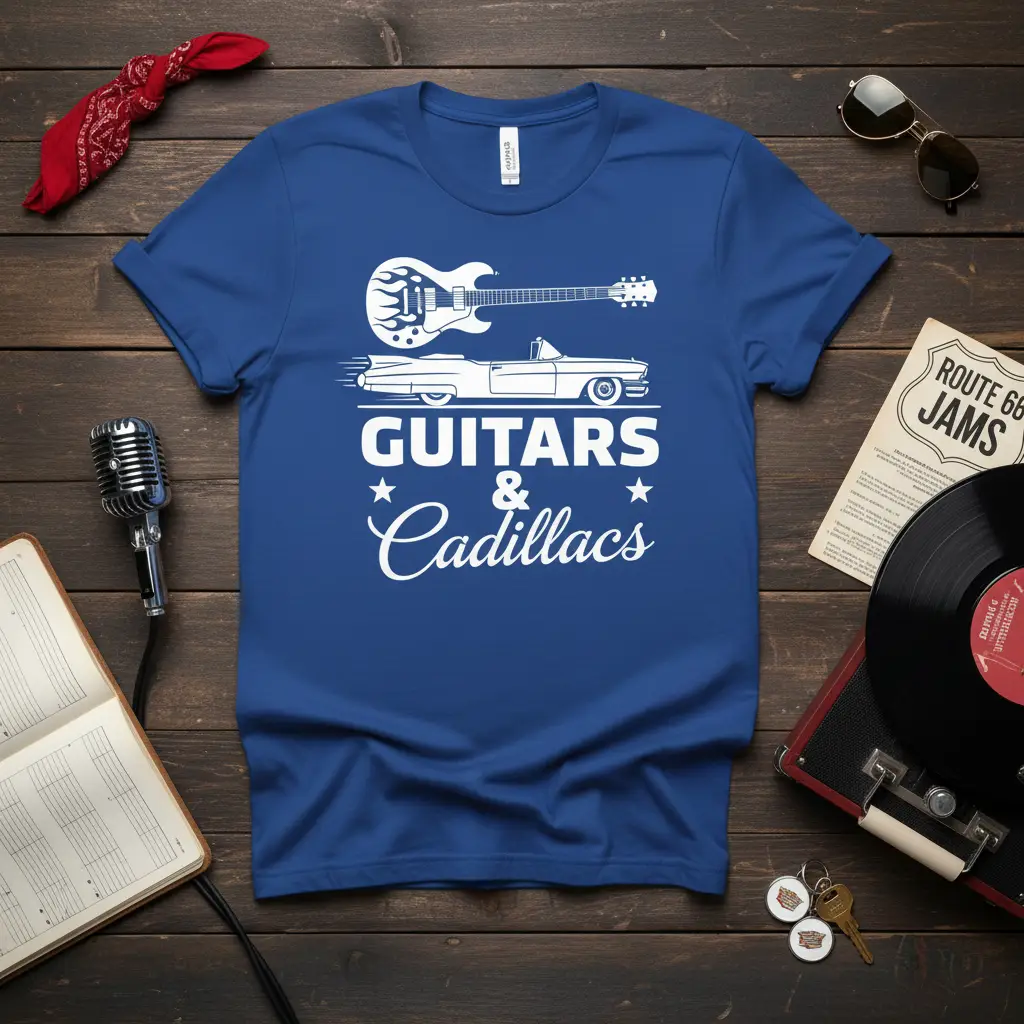 Guitars & Cadillacs T-Shirt Retro Music & Car Lover Gift