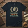 Halaboji. The Myth. The Legend. text with a winged lion graphic on a navy t-shirt