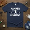 Hammer Heartbeat t-shirt design featuring a silhouette of a hammer thrower in motion with a heartbeat EKG line