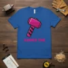 Hammer Time t-shirt design with a pink and black geometric hammer graphic and bold text