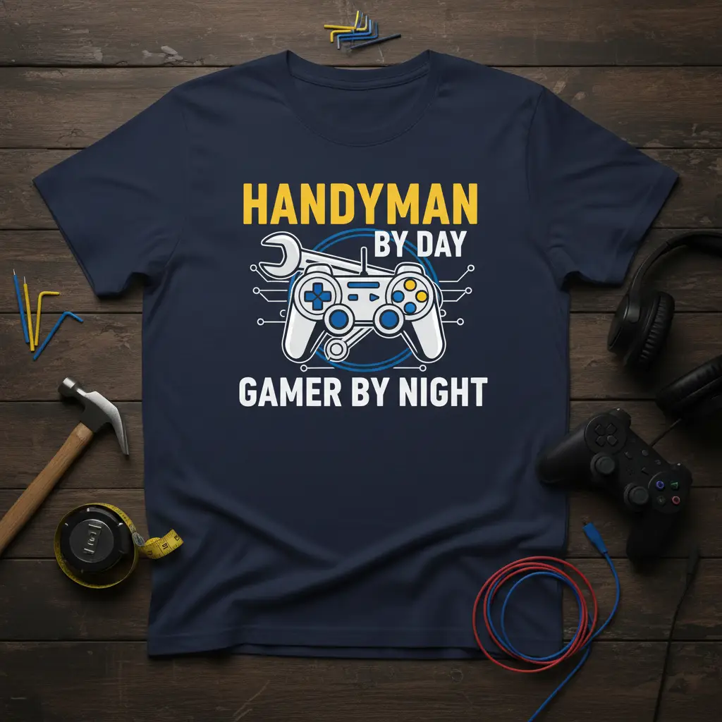Handyman by Day Gamer by Night T-Shirt Funny Gift