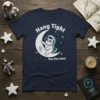 Astronaut cat on the moon with "Hang Tight You Got this!" text, dark navy t-shirt, space theme