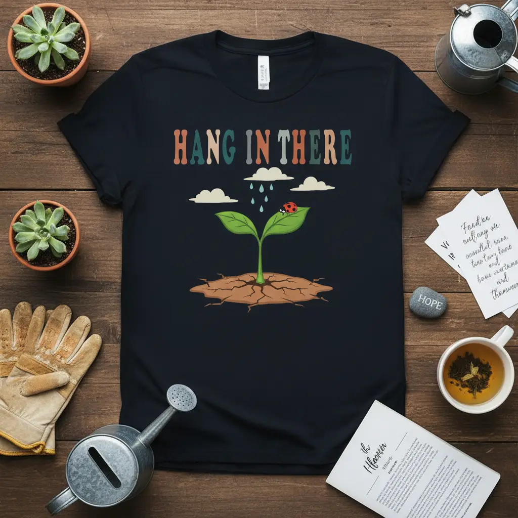 Hang in There Inspirational Quote T-Shirt for Plant Lovers