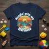 Hangin' with my Hermies t-shirt design featuring three cartoon hermit crabs wearing sunglasses on a beach with a sunset backdrop