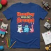 Hanging With My Creeps t-shirt design with cute cat, bear, and rabbit characters in a playful Halloween theme