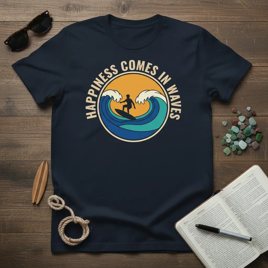 Happiness Comes in Waves Surfing T-Shirt Beach Gift
