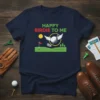 Happy Birdie To Me golf t-shirt design with a golf ball flying with wings over a golf course and flag