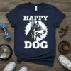 Happy Dog t-shirt with a Doberman dog illustration and bold white text