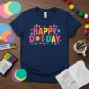 Happy Dot Day t-shirt with colorful dots and a smiling sun graphic, perfect for teachers and kids