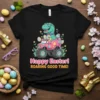 Happy Easter ROARING GOOD TIME Dinosaur Truck T-Shirt with a T-Rex wearing glasses and a bow tie driving a monster