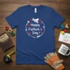 Happy Father's Day ! text surrounded by white tools and red hearts on a navy blue t-shirt
