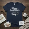 Happy Grand Parents Day text design with hearts and glasses on a navy t-shirt