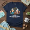 Happy Grandparents Day t-shirt design with a family tree graphic, featuring grandparents and children, in vibrant colors