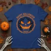 Happy Halloween 2024 t-shirt with a spooky jack-o'-lantern face design and thorny vine border