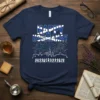 Happy Hogmanay t-shirt with Scottish flag text, fireworks, Edinburgh skyline, and dancers