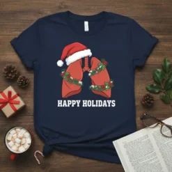 Happy Holidays Lungs Christmas T-Shirt bold graphic design printed on comfortable cotton t-shirt