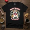 Happy Hound Good Vibes Only T-Shirt with a smiling bulldog illustration and bone circle design