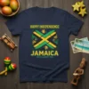 Happy Independence Jamaica Est 6th August 1962 T-Shirt with Jamaican flag design and tropical leaves