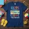 Happy Last Day Of School #1stGradeSquad t-shirt design featuring colorful text and kids running on a beach scene