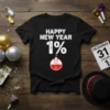 Happy New Year 1% graphic t-shirt with a champagne glass inside a circular icon