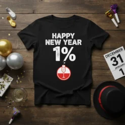 Happy New Year 1% graphic t-shirt with a champagne glass inside a circular icon