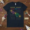 Happy New Year 2025 t-shirt design with stars, fireworks, and colorful text for holiday celebrations