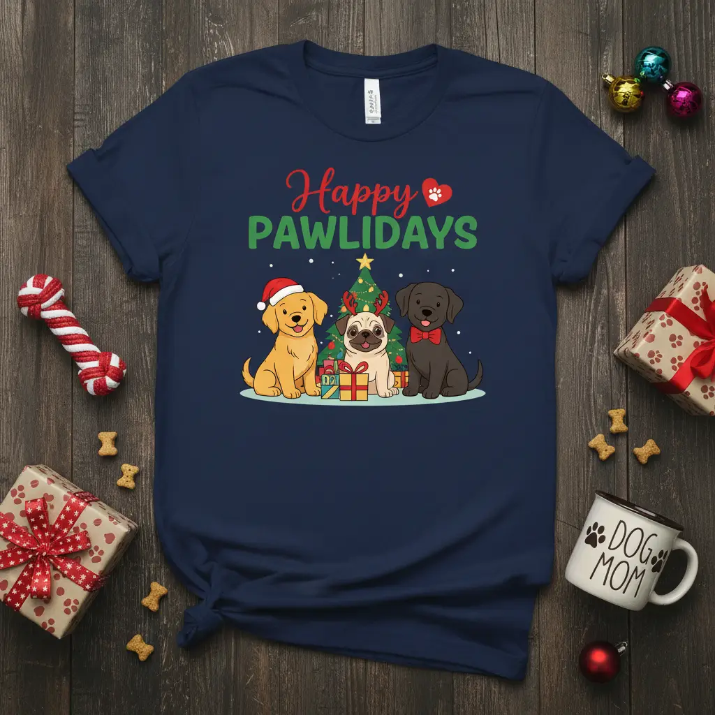 Happy Pawlidays Dog Christmas T-Shirt Cute Holiday Gift