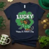 Happy St. Patrick's Day Dachshund detailed graphic design printed on comfortable cotton t-shirt