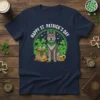 Happy St. Patrick's Day Dog T-Shirt design with a grey dog wearing a green hat, sitting next to a pot