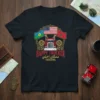 Happy Trucker Moroccan American Trucking T-Shirt with USA and Morocco flags and a semi-truck graphic