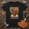 Funny Thanksgiving T-Shirt with text "Happy Turkey Day Bichess" and a muscular cartoon turkey holding an axe and drumstick, surrounded