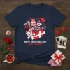 Happy Valentine's Day Love Is Sweet t-shirt design with gift box, cake, coffee, hearts, and balloons