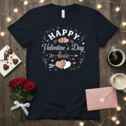 Happy Valentine's Day love quote t-shirt with hearts and arrows graphic