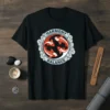 Harmony Balance design on a black t-shirt featuring four koi fish in a yin yang circle with clouds