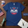 Harris 2024 campaign t-shirt with an eagle emblem and stars, navy blue color