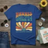 Harris Walz '24 For A Brighter Tomorrow t-shirt with retro sunburst graphic and campaign slogan