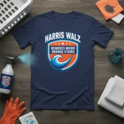 HARRIS WALZ REMOVES WEIRD ORANGE STAINS creative graphic design printed on comfortable cotton t-shirt