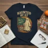 Haunted By 67 Ghost Teacher T-Shirt design featuring a ghost in front of a chalkboard with a math problem, retro