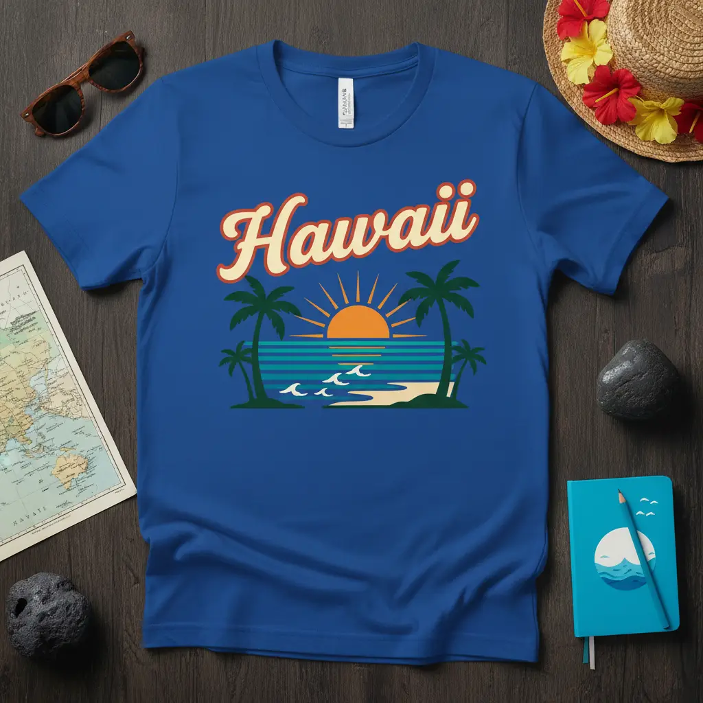 Hawaii Retro Sunset Beach T-Shirt Tropical Vacation