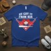 He Got It From His Mom baseball quote t-shirt design with baseball, bat, and heart graphic
